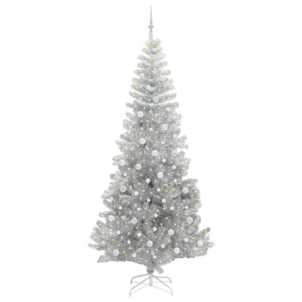 Коледно дърво с 300 LED светодиода Сребрист 240 cm PET