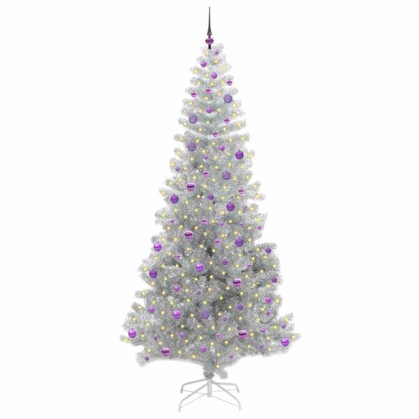 Коледно дърво с 300 LED светодиода Сребрист 240 cm PET