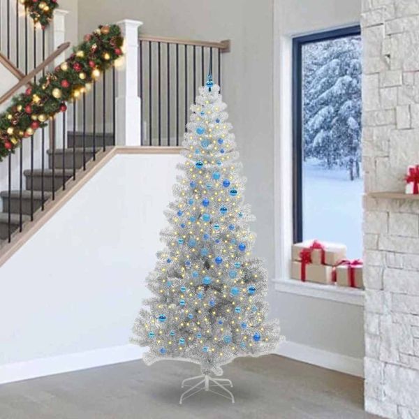 Коледно дърво с 300 LED светодиода Сребрист 240 cm PET