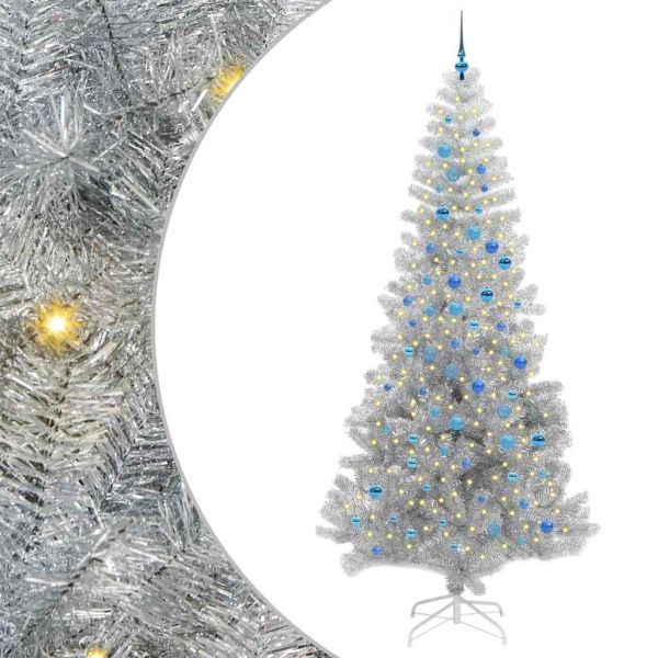 Коледно дърво с 300 LED светодиода Сребрист 240 cm PET