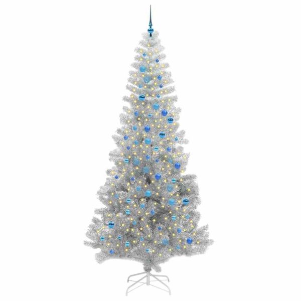 Коледно дърво с 300 LED светодиода Сребрист 240 cm PET