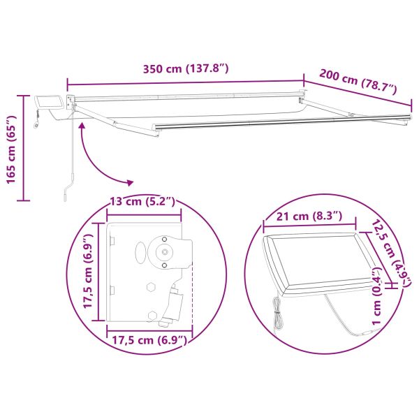 Ръчен изтеглящ сенник с LED светлини Бял 3,5 x 2 m