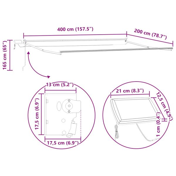 Ръчен изтеглящ сенник с LED светлини Светлосив и бял 4 x 2 m