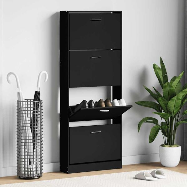 Шкаф за обувки, черен, 59x17x150 см, инженерно дърво