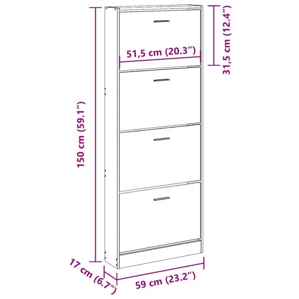 Шкаф за обувки, черен, 59x17x150 см, инженерно дърво
