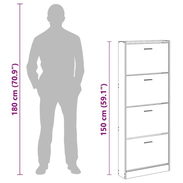 Шкаф за обувки, черен, 59x17x150 см, инженерно дърво