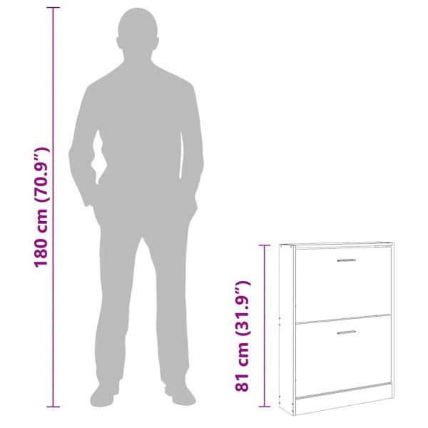 Шкаф за обувки, опушен дъб, 59x17x81 см, инженерно дърво