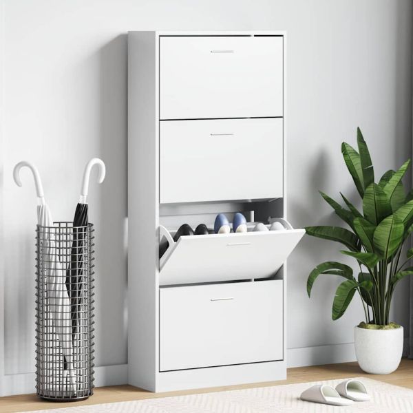 Шкаф за обувки, бял, 63x24x147 см, инженерно дърво