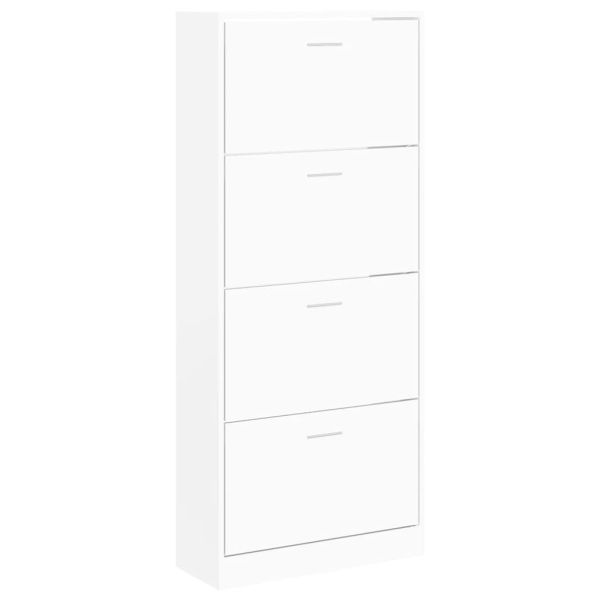 Шкаф за обувки, бял, 63x24x147 см, инженерно дърво