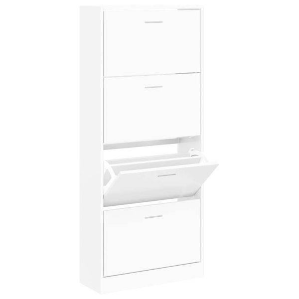 Шкаф за обувки, бял, 63x24x147 см, инженерно дърво