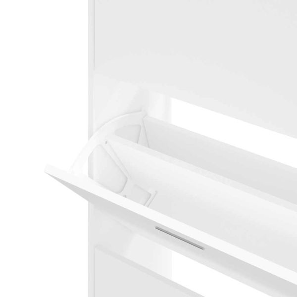 Шкаф за обувки, бял, 63x24x147 см, инженерно дърво