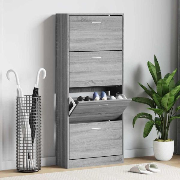 Шкаф за обувки, сив сонома, 63x24x147 см, инженерно дърво