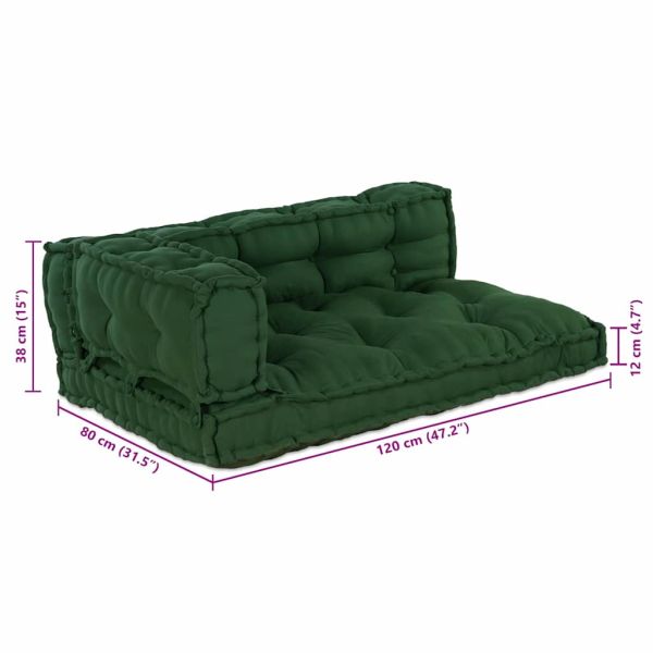Кушон за палетен диван 3 pcs Зелено 120 x 80 x 38 см Текстил