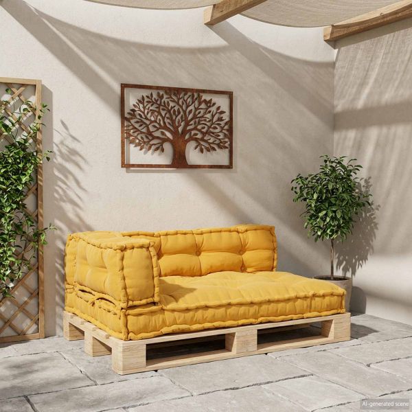 Кушон за палетен диван 3 pcs Жълто 120 x 80 x 38 см Текстил