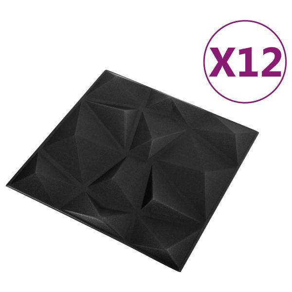 Стенни панели 12 pcs Диамант Черен 50 x 50 cm XPS Пяна