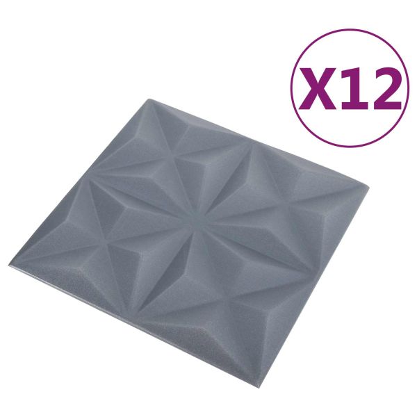 Стенни панели 12 pcs Оригами Сив 50 x 50 cm XPS Пяна
