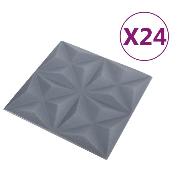 Стенни панели 24 pcs Оригами Сив 50 x 50 cm XPS Пяна
