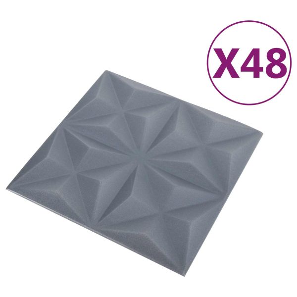 Стенни панели 48 pcs Оригами Сив 50 x 50 cm XPS Пяна