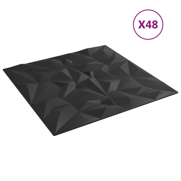 Стенни панели 48 pcs Черен 50 x 50 cm XPS Пяна
