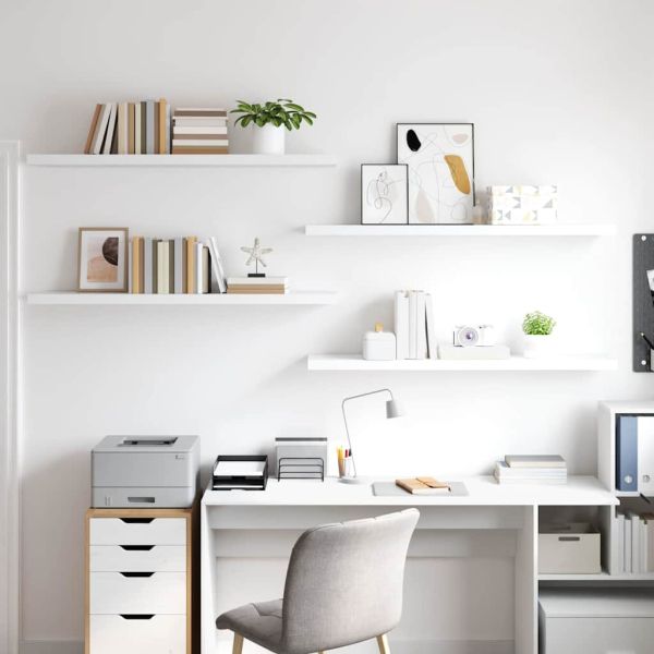 Окачени стенни рафтове, 4 бр, бели, 120x23,5x3,8 см, МДФ