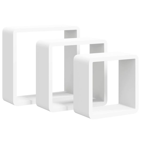 Стенни кубични рафтове, 3 бр, бели, МДФ