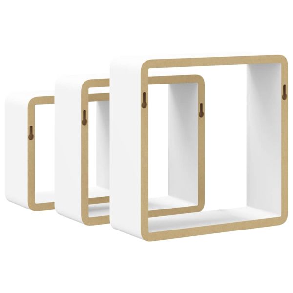 Стенни кубични рафтове, 3 бр, бели, МДФ