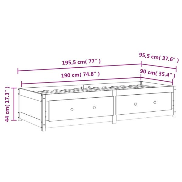 Дневно легло Бял 90x190 см Single борово дърво масив