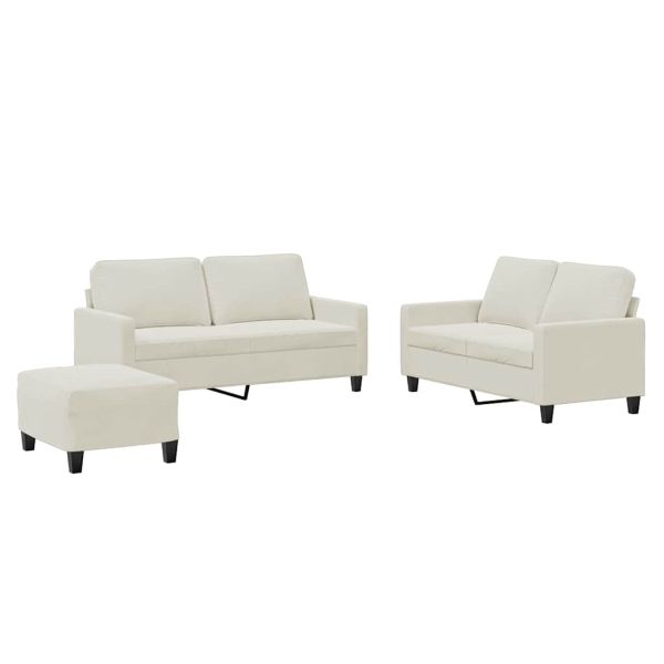 Комплект дивани от 3 части с възглавници, кремав, кадифе