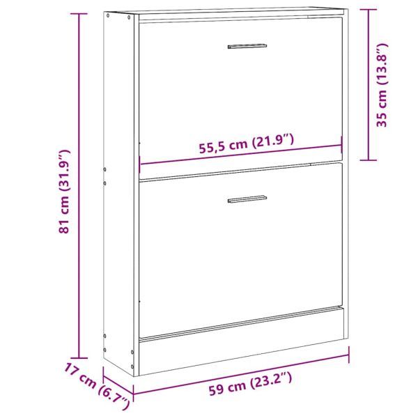 Шкаф за обувки, кафяв дъб, 59x17x81 см, инженерно дърво