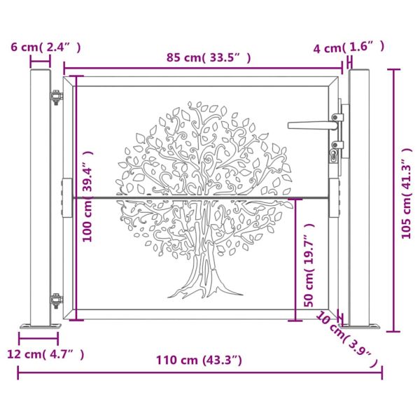 Градинска порта, антрацит, 100x100 см, стоманена, дизайн с дърво