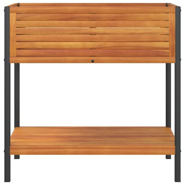 Градинска кашпа с рафт 80x45x80 см масивна акация и стомана