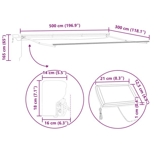 Ръчна рамка за сенник с LEDs Оранжев, Черен, Бял 5 x 3 m