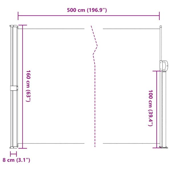 Прибираща се странична тента, антрацит, 160x500 см