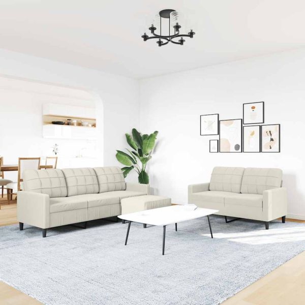 Комплект дивани от 3 части с възглавници, кремав, кадифе