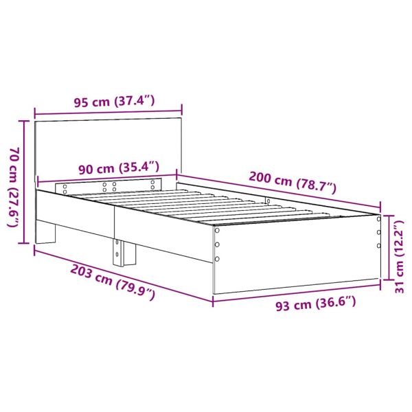 Рамка за легло с таблото Черния дъб 90 x 200 cm Инженерно дърво
