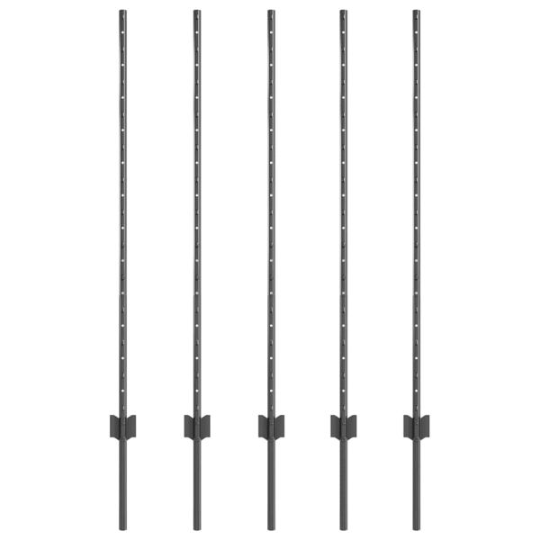 Стълб за ограда. 5 pcs Сив 120 cm Стомана
