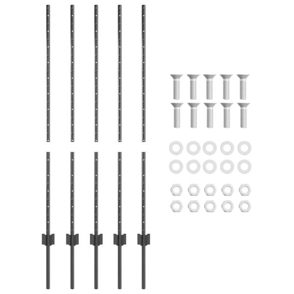 Стълб за ограда. 5 pcs Сив 120 cm Стомана