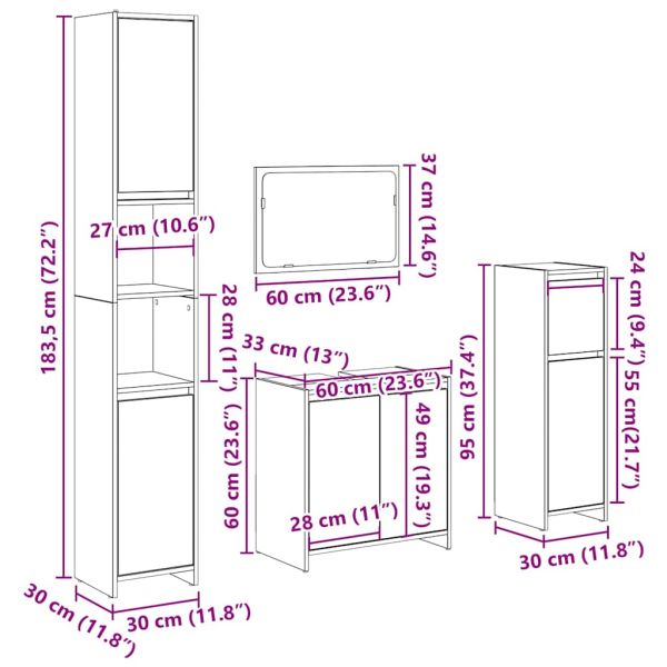 Комплект мебели за баня от 4 части бетонно сив инженерно дърво