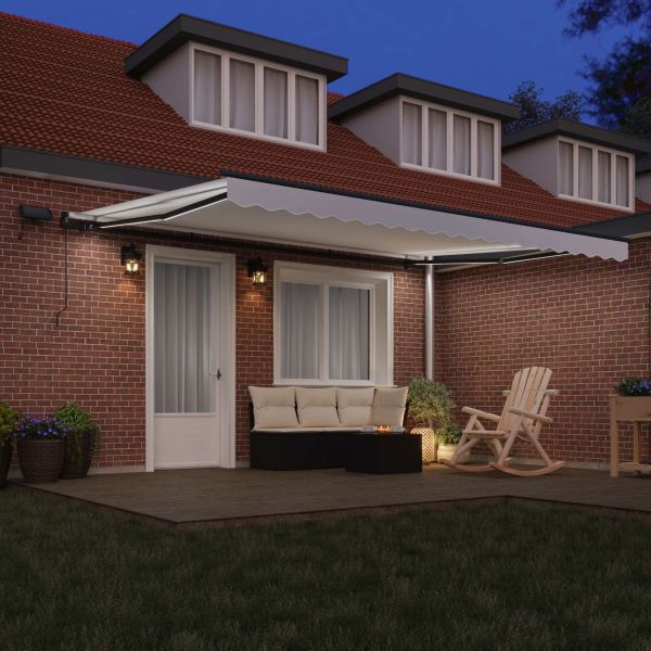 Сгъваем навес С LED лентисти светлини Бяло 450 ×350 cm текстил