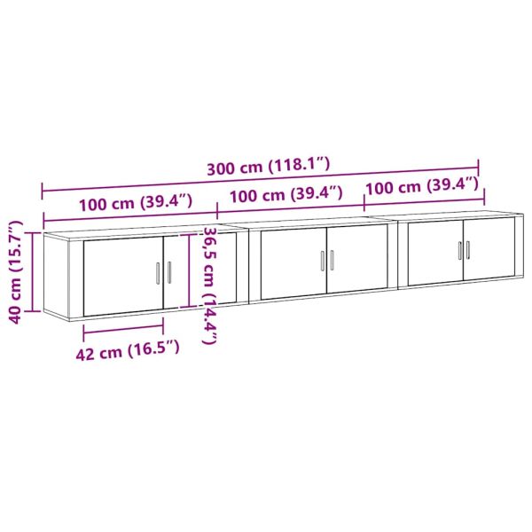 Комплект стенен ТВ шкаф 3 pcs Черния дъб 100 x 34,5 x 40 см