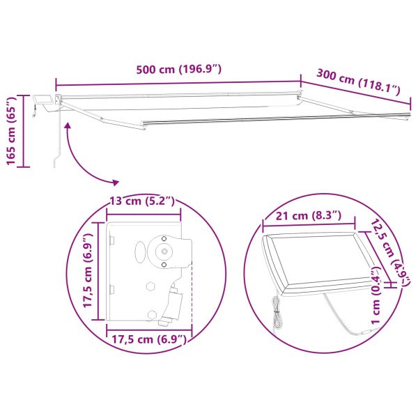 Ръчен изтеглящ сенник с LED светлини Светлосив и бял 5 x 3 m