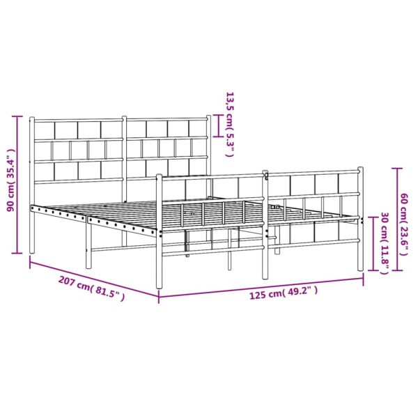 Метална рамка за легло с горна и долна табла, черна, 120x200 см