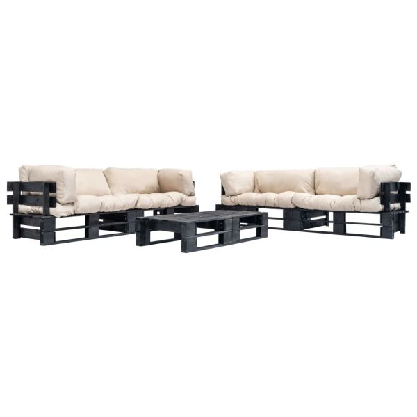 Градински мебели от палети, 6 части, пясъчни възглавници, дърво