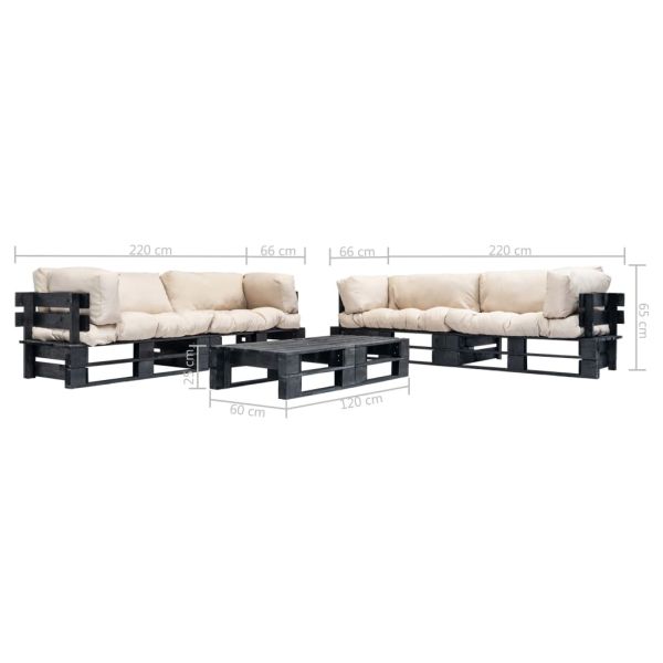 Градински мебели от палети, 6 части, пясъчни възглавници, дърво