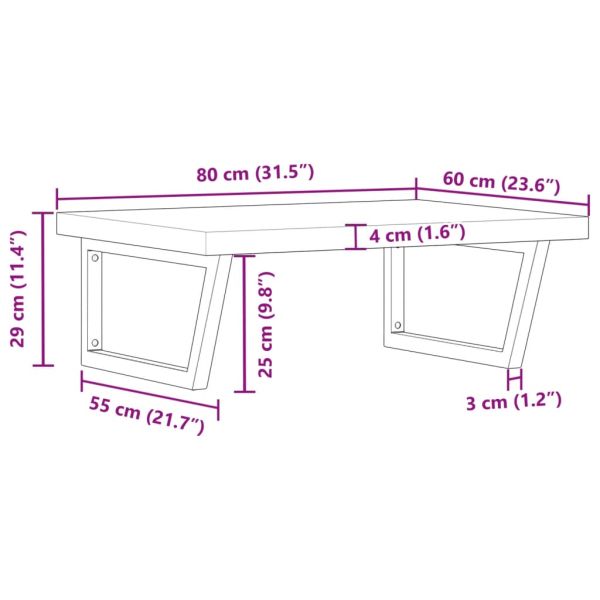 Стенен рафт за мивка, стомана и масивно дърво акация