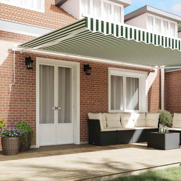 Сгъваем навес Зелен и бял 500 × 300 cm Полиестер и алуминий