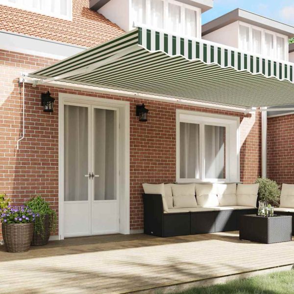 Електрически разтегателен навес Зелен и бял 500 × 300 cm