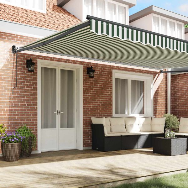 Сгъваем навес Зелен и бял 500 × 300 cm Полиестер и алуминий