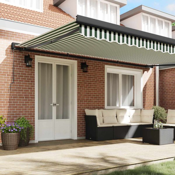 Сгъваем навес Зелен и бял 500 × 300 cm Текстил и Метал