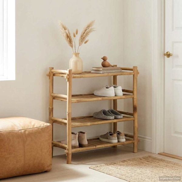 Шкаф за обувки с рафт Натурално 4-етажен Бамбук
